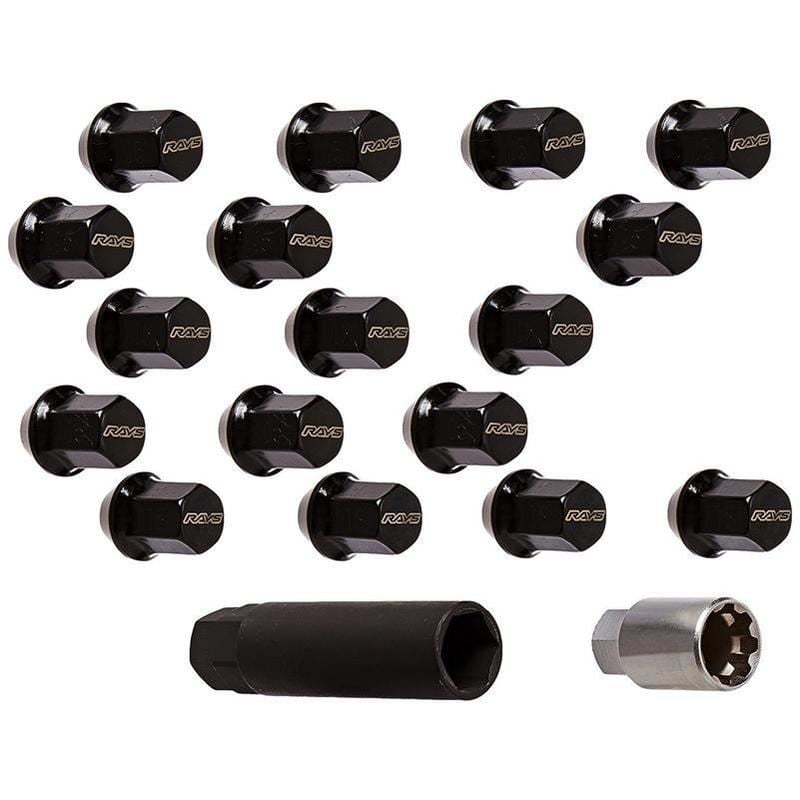 Rays M12x1.50 5 Hole 16pcs Nut 4pcs Lock Nut w/Adapter & Lock Nut Key - Black
