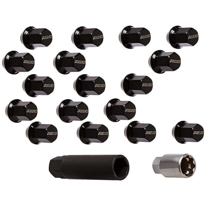 Rays M12x1.25 5 holes 16pcs nut, 4pcs Lock nut, 1 adapter & 1 lock nut key - Black