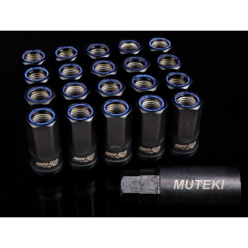 Muteki HR50 Open End Lug Nuts - M14 x 1.50 Black / Blue Ring