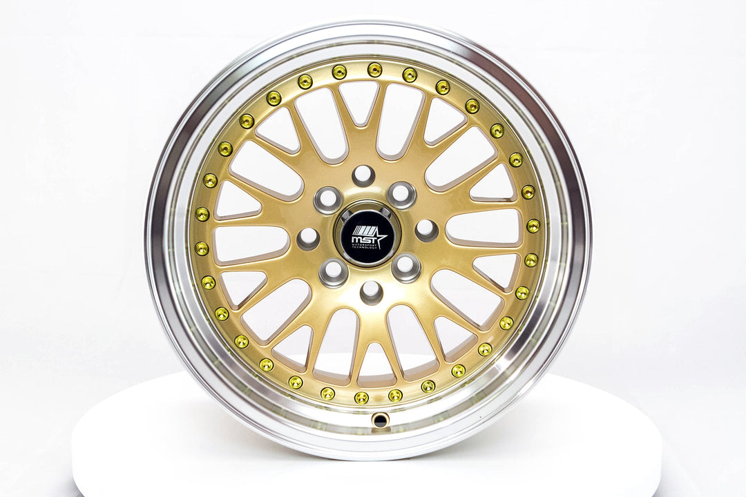 MT10 - Gold w/Machined Lip - 15x8.0 4x100/4x114.3 Offset +25
