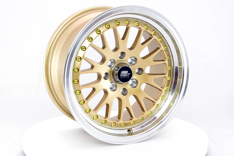 MT10 - Gold w/Machined Lip - 15x8.0 4x100/4x114.3 Offset +25