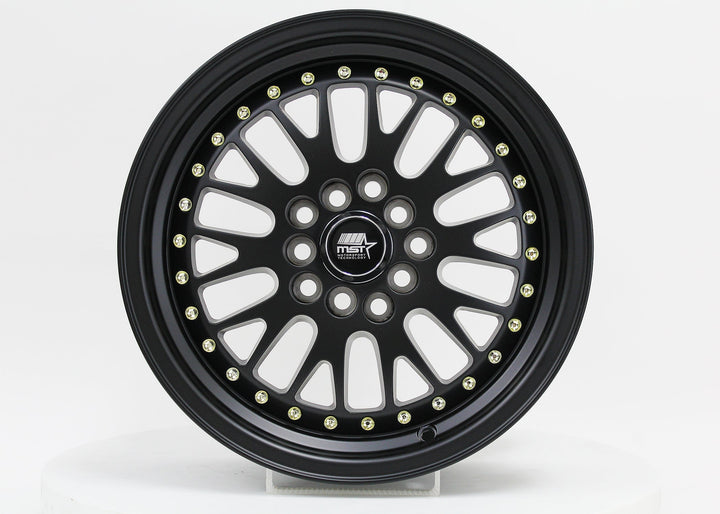 MT10 - Matte Black w/Gold Rivets - 15x7.0 5x100/5x114.3 Offset +20