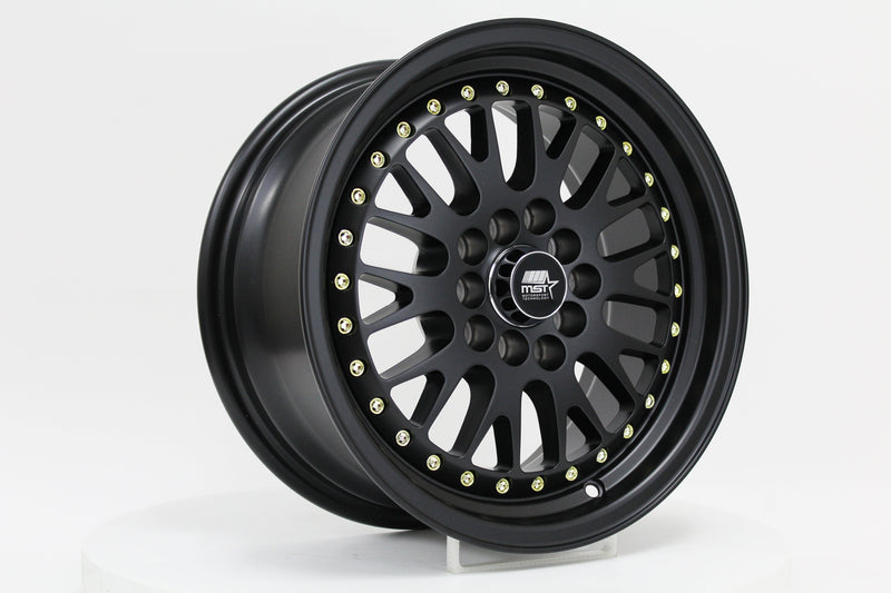 MT10 - Matte Black w/Gold Rivets - 15x7.0 5x100/5x114.3 Offset +20