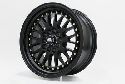 MT10 - Matte Black w/Gold Rivets - 15x7.0 5x100/5x114.3 Offset +20