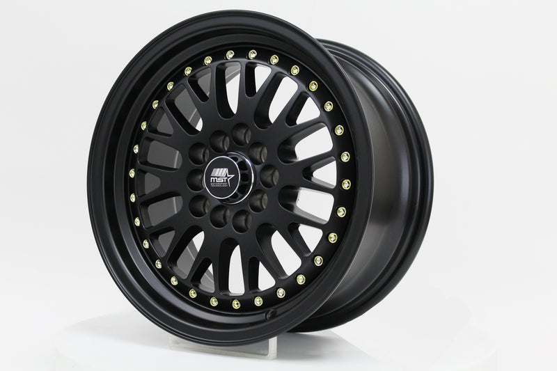 MT10 - Matte Black w/Gold Rivets - 15x7.0 5x100/5x114.3 Offset +20