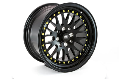 MT10 - Matte Black w/Gold Rivets - 15x8.0 4x100/4x114.3 Offset +25