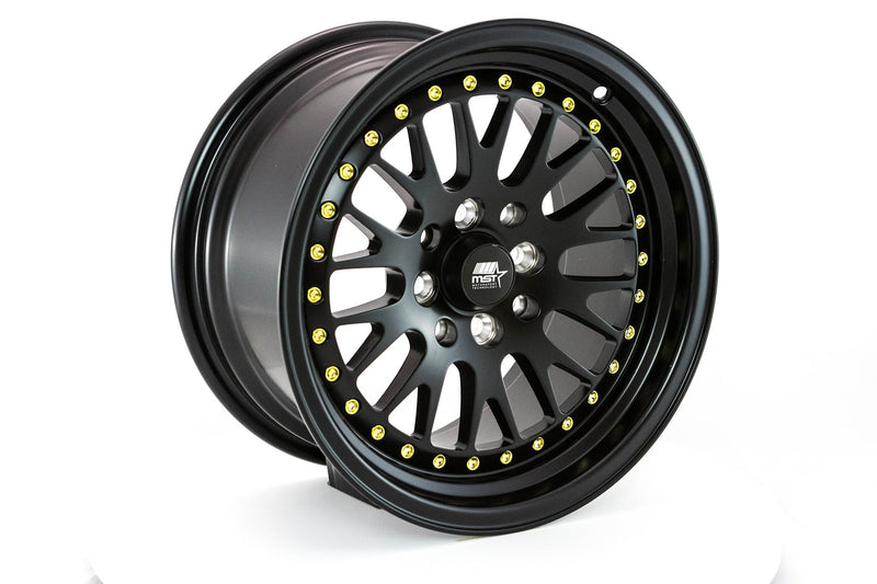 MT10 - Matte Black w/Gold Rivets - 15x8.0 4x100/4x114.3 Offset +25