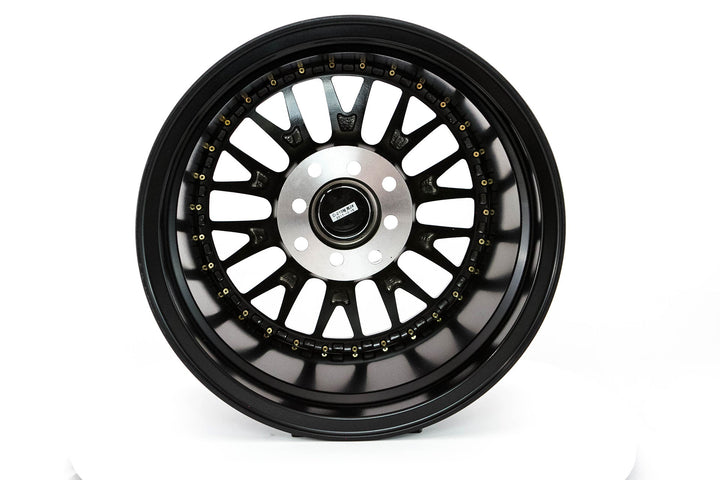 MT10 - Matte Black w/Gold Rivets - 15x8.0 4x100/4x114.3 Offset +25
