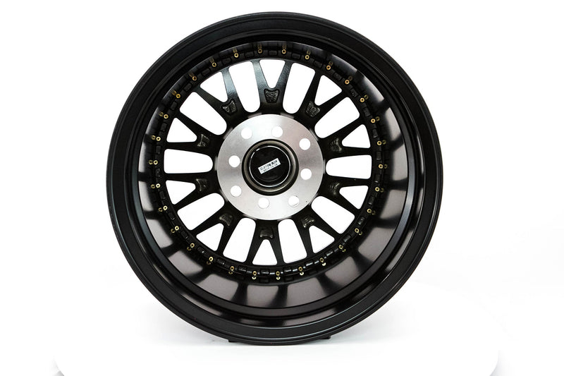MT10 - Matte Black w/Gold Rivets - 15x8.0 4x100/4x114.3 Offset +25