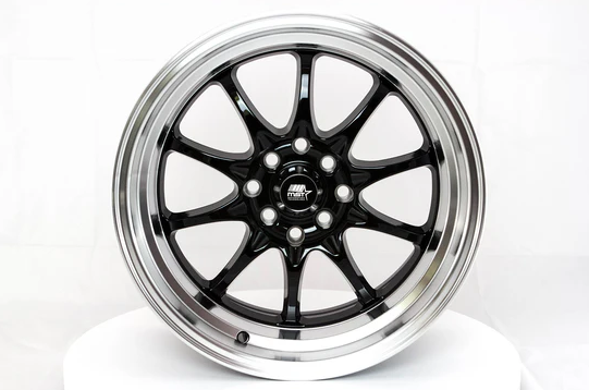 MST MT11 16x8 +15 4x100/4x114.3 - Black w/ Machine Lip
