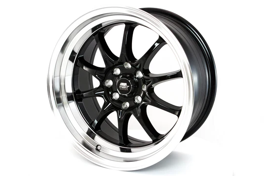MST MT11 16x8 +15 4x100/4x114.3 - Black w/ Machine Lip