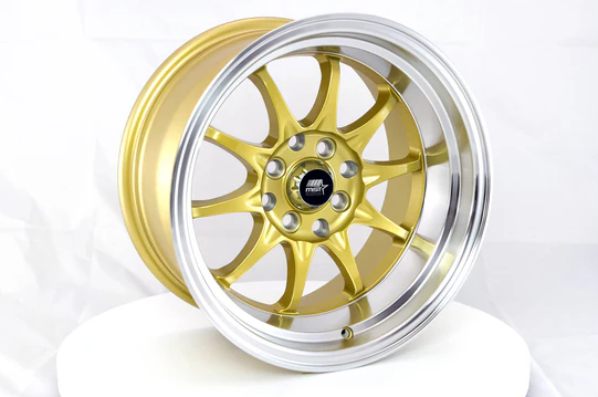 MST MT11 16x8 +15 5x100/5x114.3 - Gold w/ Machine Lip