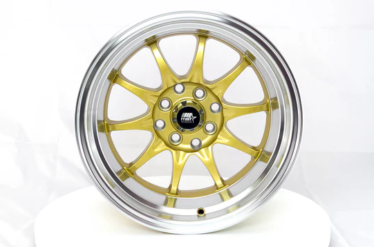 MST MT11 16x8 +15 5x100/5x114.3 - Gold w/ Machine Lip
