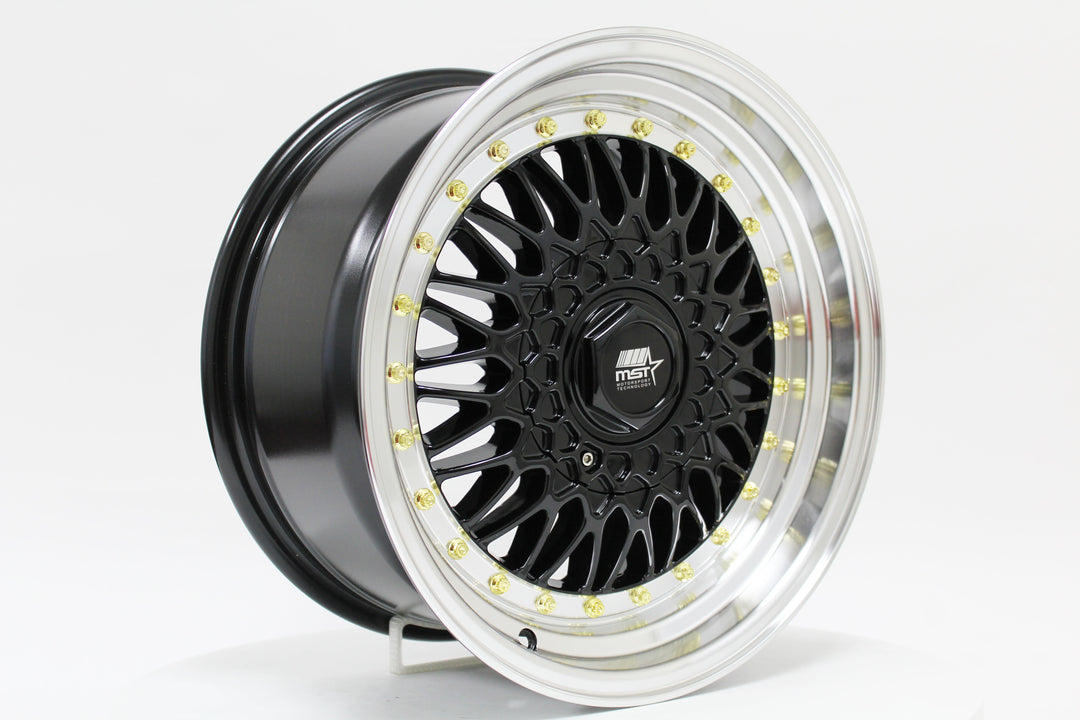 Black Rims Gold Rivets MT13 - Black w/ Machined Lip Gold Rivets - 16x8.0 4x100/4x114.3 Offset ...