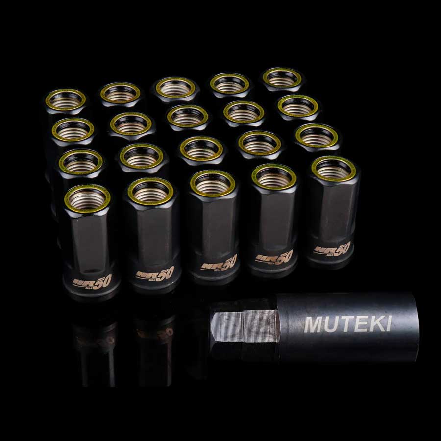 Muteki HR50 Open End Lug Nuts - M14 x 1.50 Black / Yellow Ring