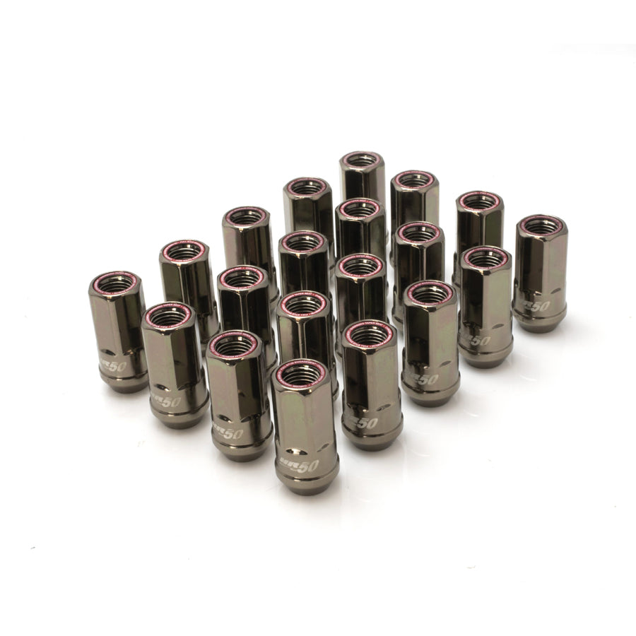 Muteki HR50 Open End Lug Nuts - M14 x 1.50 Titanium Chrome / Red Ring