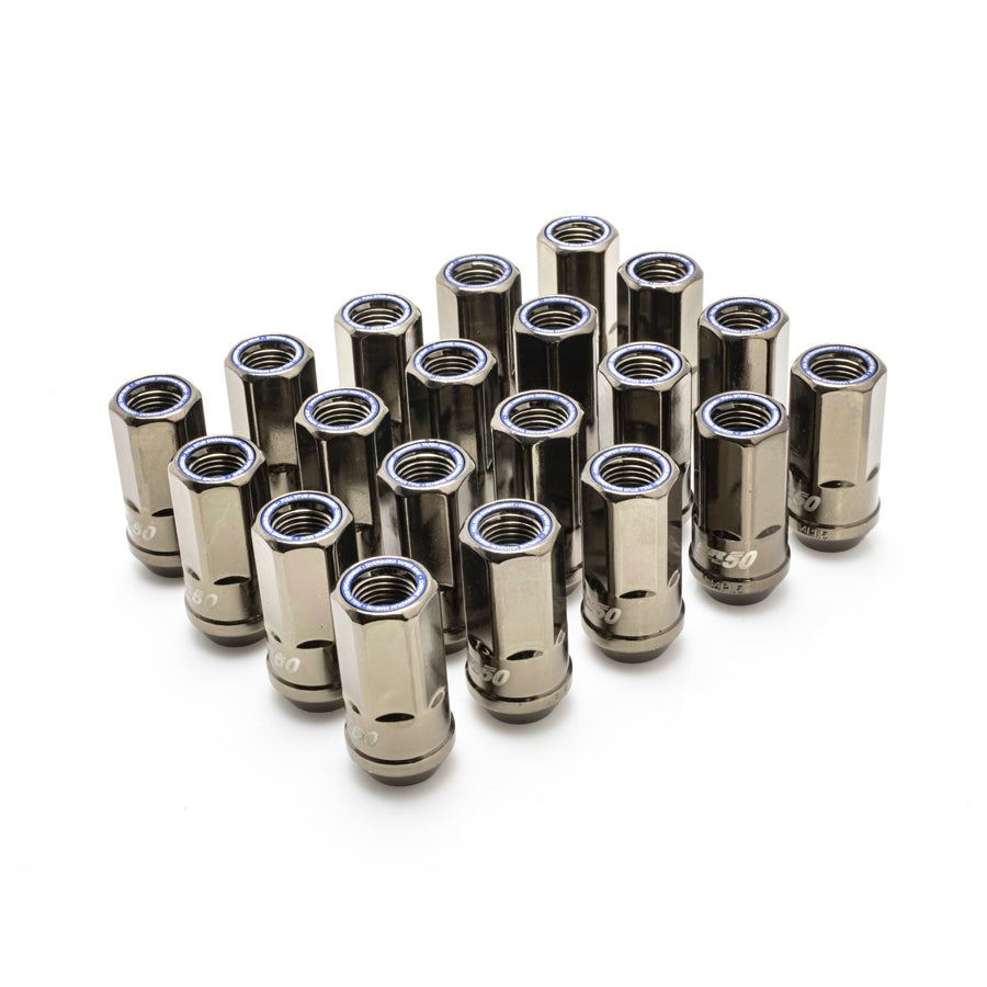 Muteki HR50 Open End Lug Nuts - M14 x 1.50 Titanium / Blue Ring