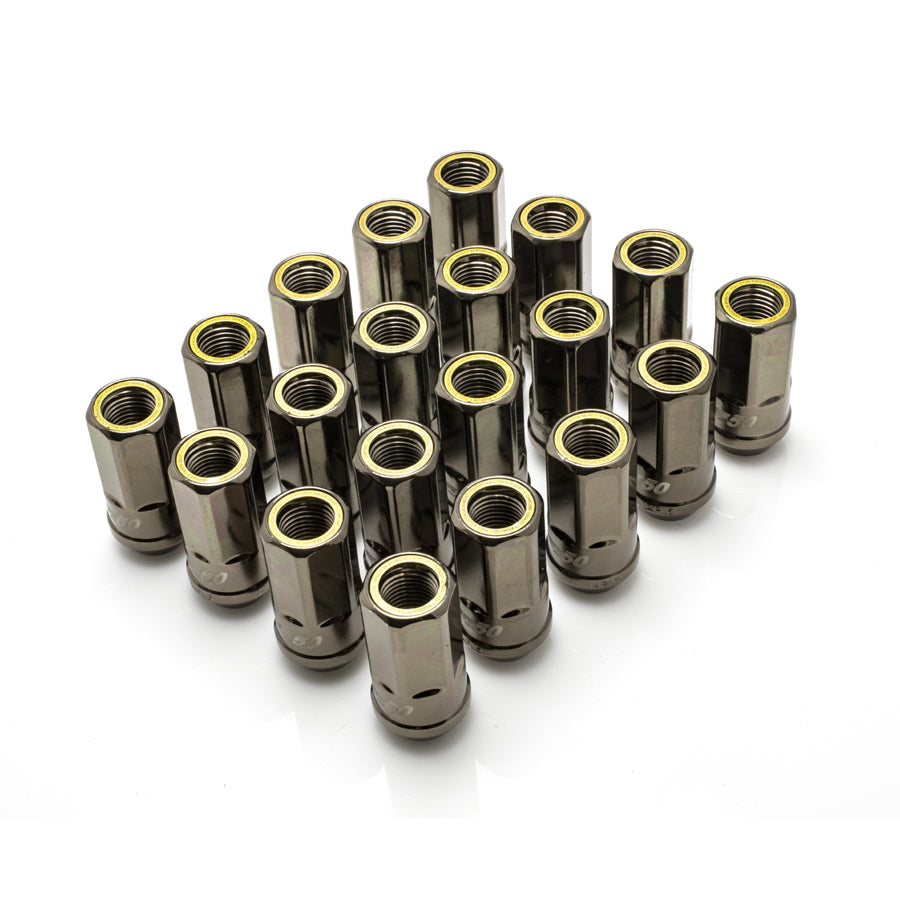 Muteki HR50 Open End Lug Nuts - M14 x 1.50 Titanium w/ Yellow Ring