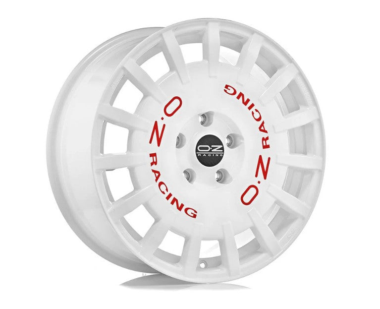 OZ Rally Racing 19x8.5 +45 5x108 75CB - White w/ Red Lettering