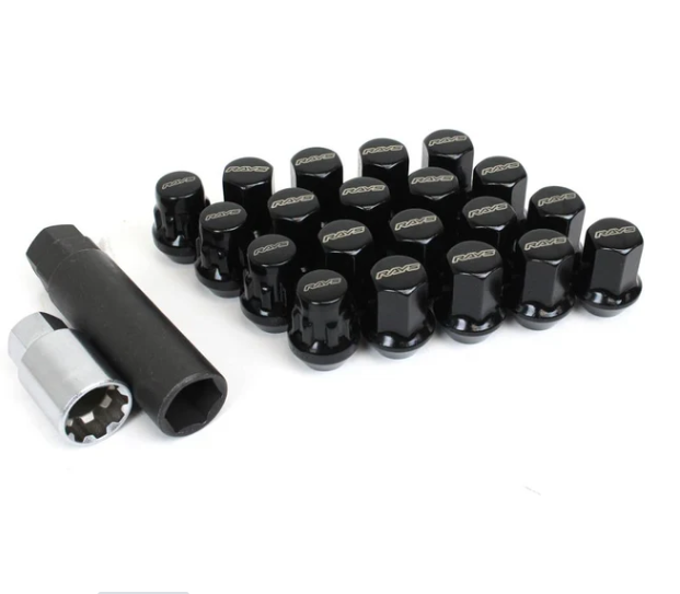 Rays M12x1.50 5 Hole 16pcs Nut 4pcs Lock Nut w/Adapter & Lock Nut Key - Black