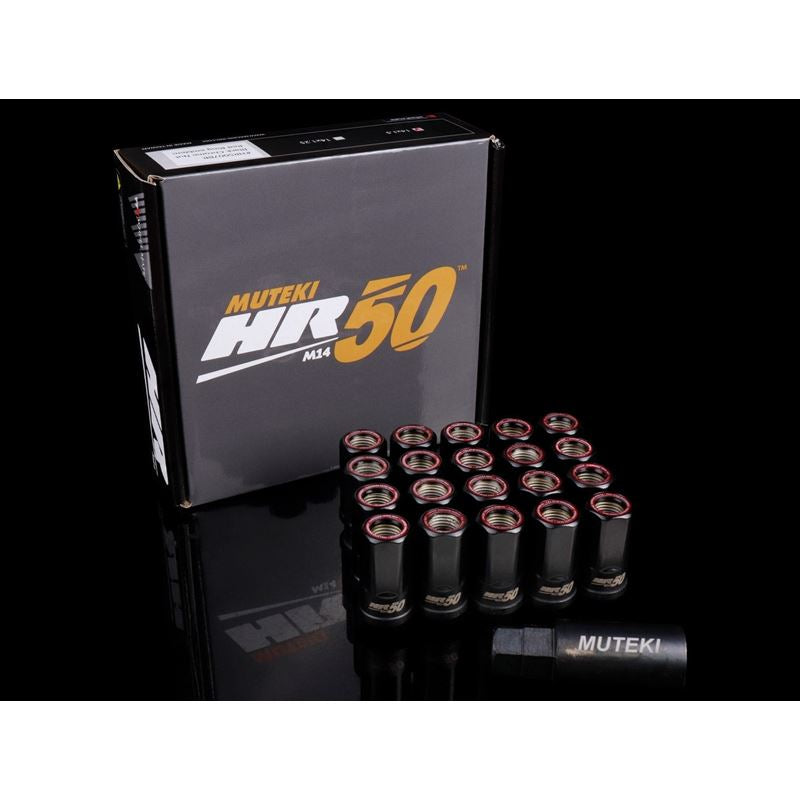 Muteki HR50 Open End Lug Nuts - M14 x 1.50 Black / Red Ring