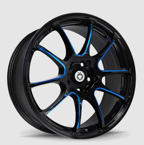 Konig Illusion 18x8 +45 5x114.3 73.1CB - Black/Ball Cut Blue