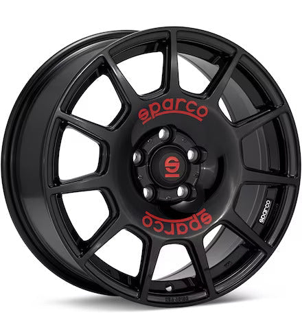 Sparco Terra 17x7.5 +45 5x114.3 Custom CB - Gloss Black w/ Red Lettering