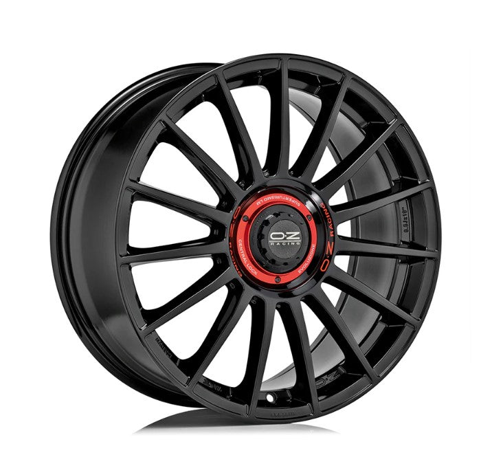 OZ Superturismo Evoluzione 19x8.5 +38 5x112 75CB - Gloss Black w/ Red Lettering