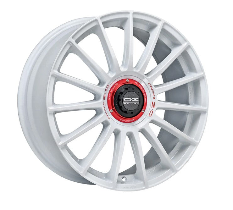 OZ Superturismo Evoluzione WRC 18x8 +45 5x114.3 75CB - Race White w/ Red Lettering