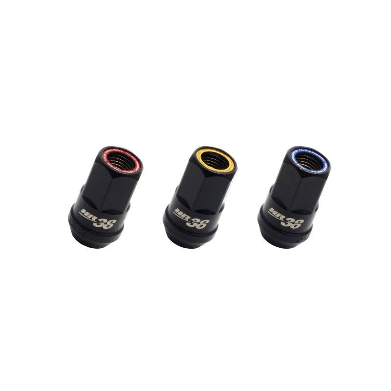 Muteki HR38 Open End Lug Nuts - Black Chrome / Yellow Ring